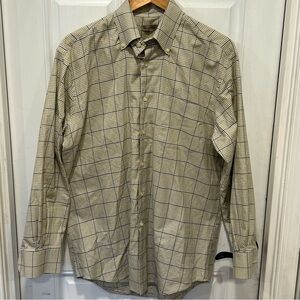 Men's Peter Millar Long Sleeve Shirt Size Medium Button Down Pocket Plaid Cotton